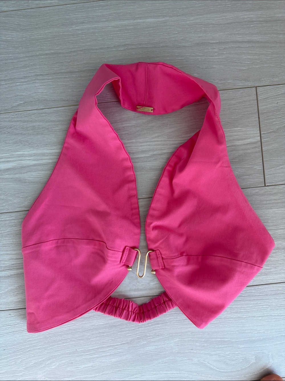 cult gaia Hot Pink Halter Bikini Top with Gold Clasp